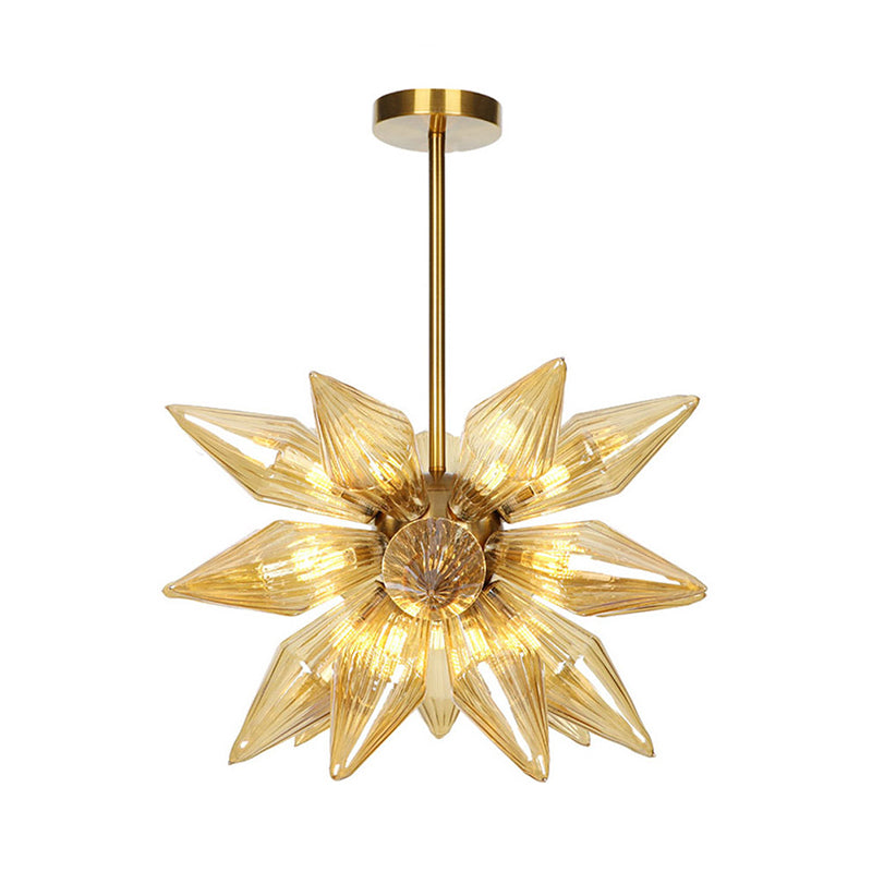 Lustre en verre transparent/ambre Sputnik - 9/12/15 ampoules - Finition laiton/cuivre - Luminaire de salon