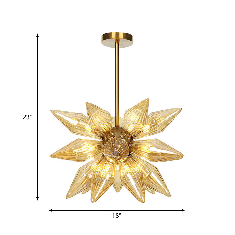 Lustre en verre transparent/ambre Sputnik - 9/12/15 ampoules - Finition laiton/cuivre - Luminaire de salon