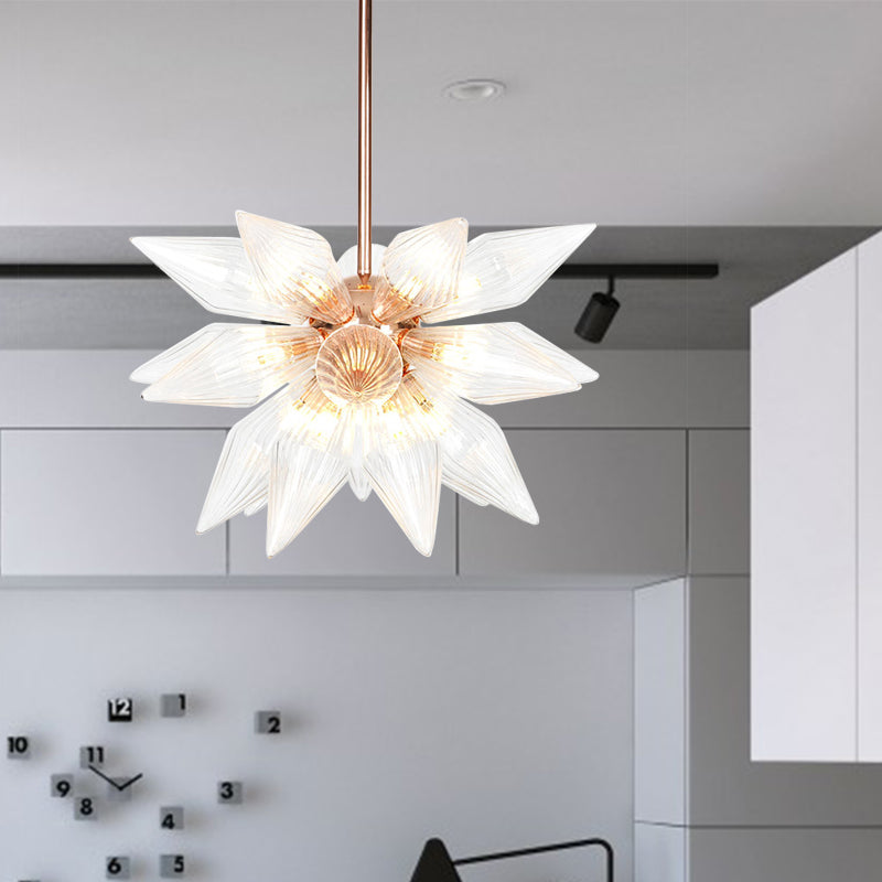 Lustre en verre transparent/ambre Sputnik - 9/12/15 ampoules - Finition laiton/cuivre - Luminaire de salon