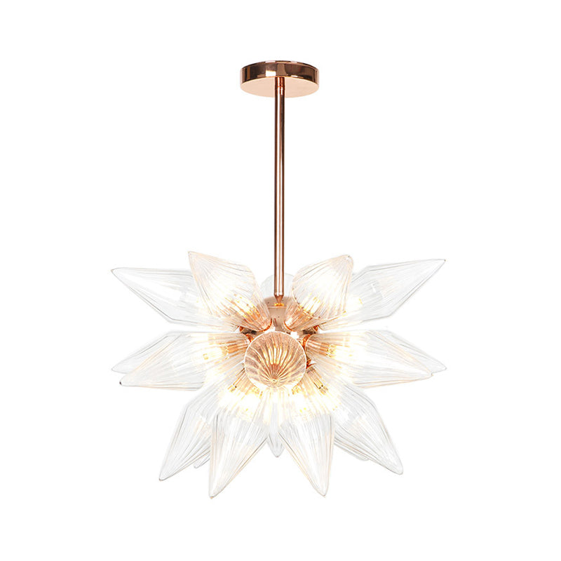 Lustre en verre transparent/ambre Sputnik - 9/12/15 ampoules - Finition laiton/cuivre - Luminaire de salon