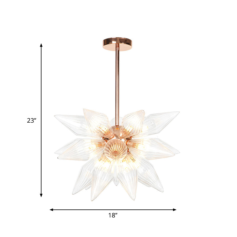 Lustre en verre transparent/ambre Sputnik - 9/12/15 ampoules - Finition laiton/cuivre - Luminaire de salon