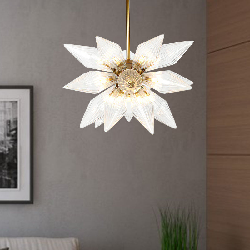 Lustre en verre transparent/ambre Sputnik - 9/12/15 ampoules - Finition laiton/cuivre - Luminaire de salon