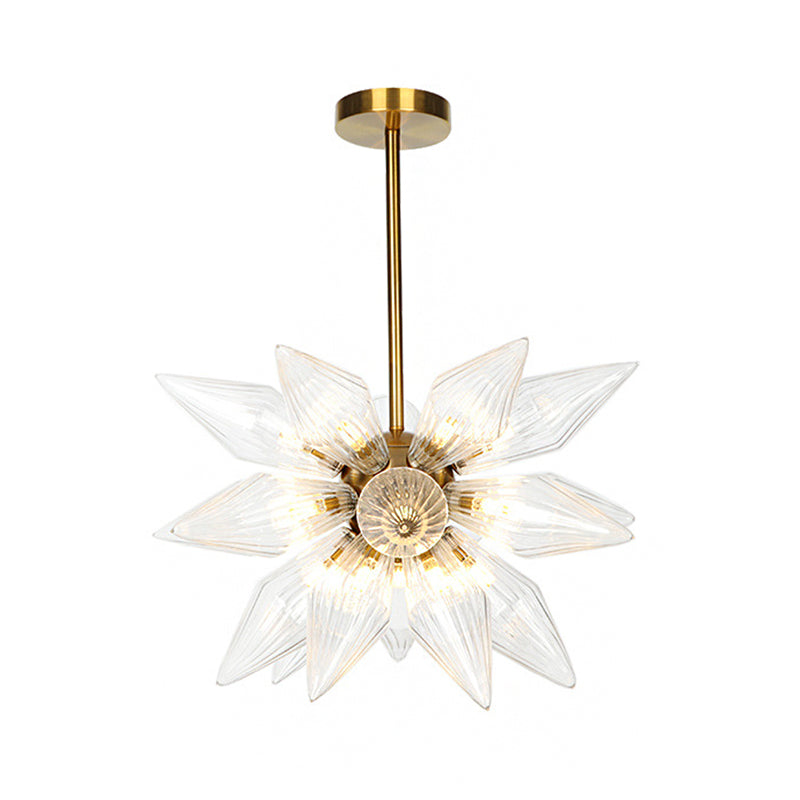 Lustre en verre transparent/ambre Sputnik - 9/12/15 ampoules - Finition laiton/cuivre - Luminaire de salon
