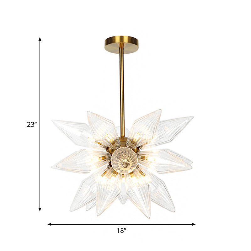 Lustre en verre transparent/ambre Sputnik - 9/12/15 ampoules - Finition laiton/cuivre - Luminaire de salon