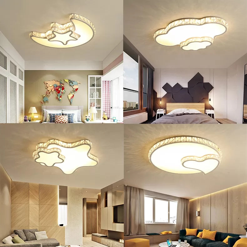 Children's White Sky View Acrylic Flush Ceiling Light with Crystal Accent for Foyer