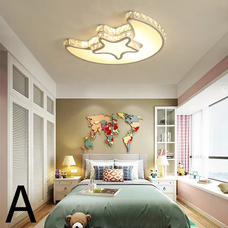 Children's White Sky View Acrylic Flush Ceiling Light with Crystal Accent for Foyer