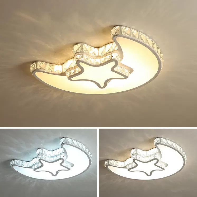 Children's White Sky View Acrylic Flush Ceiling Light with Crystal Accent for Foyer