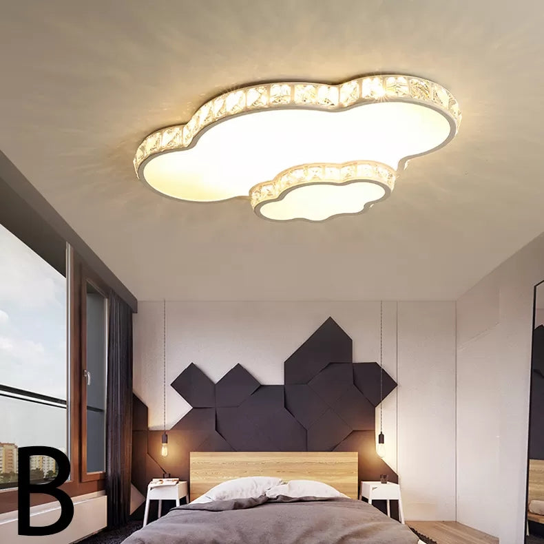 Children's White Sky View Acrylic Flush Ceiling Light with Crystal Accent for Foyer