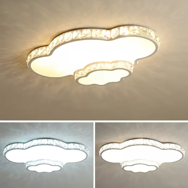 Children's White Sky View Acrylic Flush Ceiling Light with Crystal Accent for Foyer