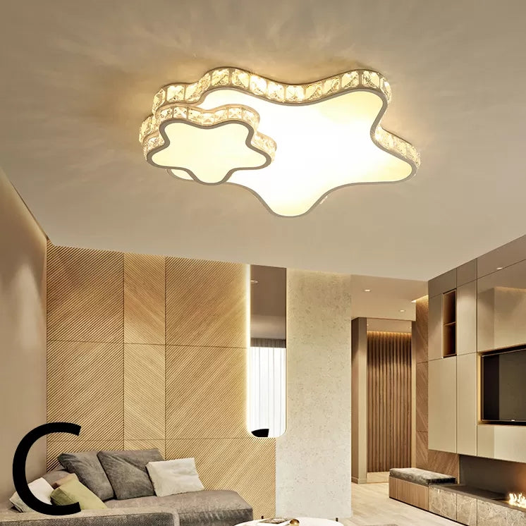 Children's White Sky View Acrylic Flush Ceiling Light with Crystal Accent for Foyer
