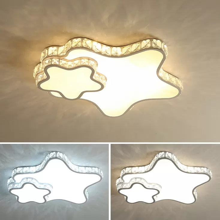 Children's White Sky View Acrylic Flush Ceiling Light with Crystal Accent for Foyer