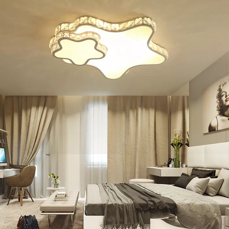 Children's White Sky View Acrylic Flush Ceiling Light with Crystal Accent for Foyer