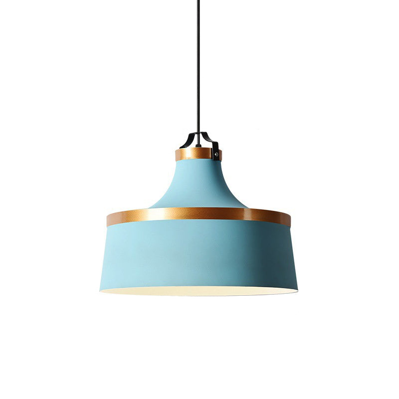 Nordic Style Black/Blue/Green Metallic 1-Light Drum Pendant Ceiling Light Fixture for Coffee Shop