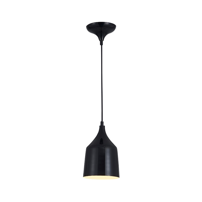 Contemporary Metal Bell Ceiling Hanging Light - Adjustable 1 Light Pendant in White/Black (6"/8"/10.5" Dia)