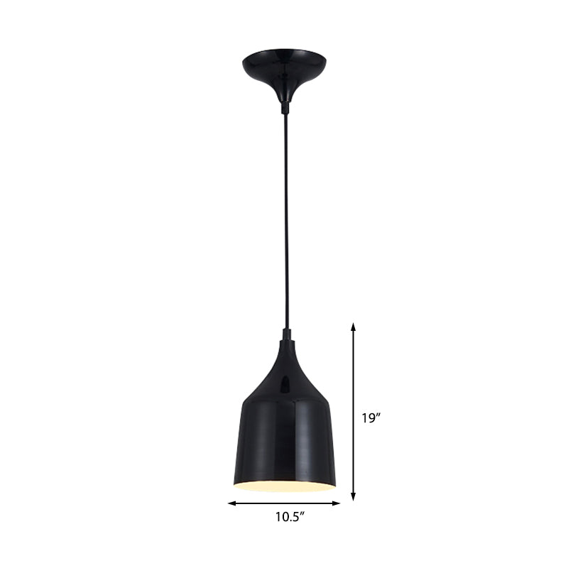 Contemporary Metal Bell Ceiling Hanging Light - Adjustable 1 Light Pendant in White/Black (6"/8"/10.5" Dia)