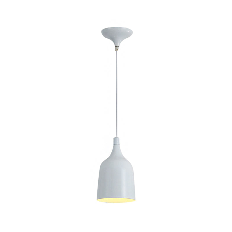 Contemporary Metal Bell Ceiling Hanging Light - Adjustable 1 Light Pendant in White/Black (6"/8"/10.5" Dia)
