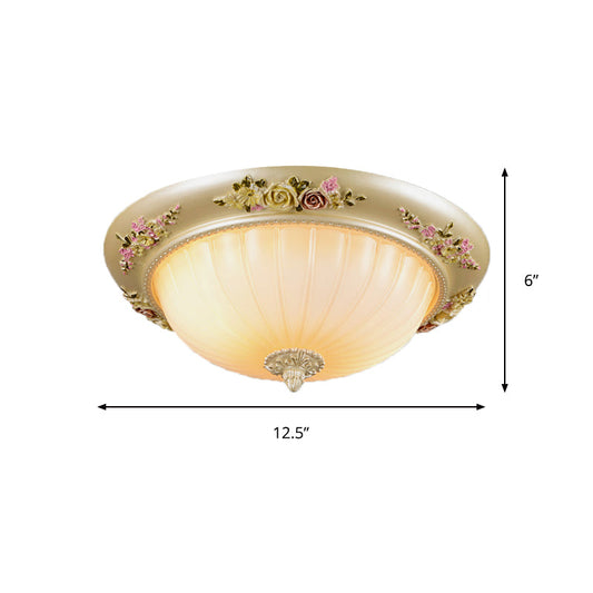 Beige Fluted Glass Flush Light Farmhouse Ceiling Lighting 2/3-Head 12.5/14.5/19 Width