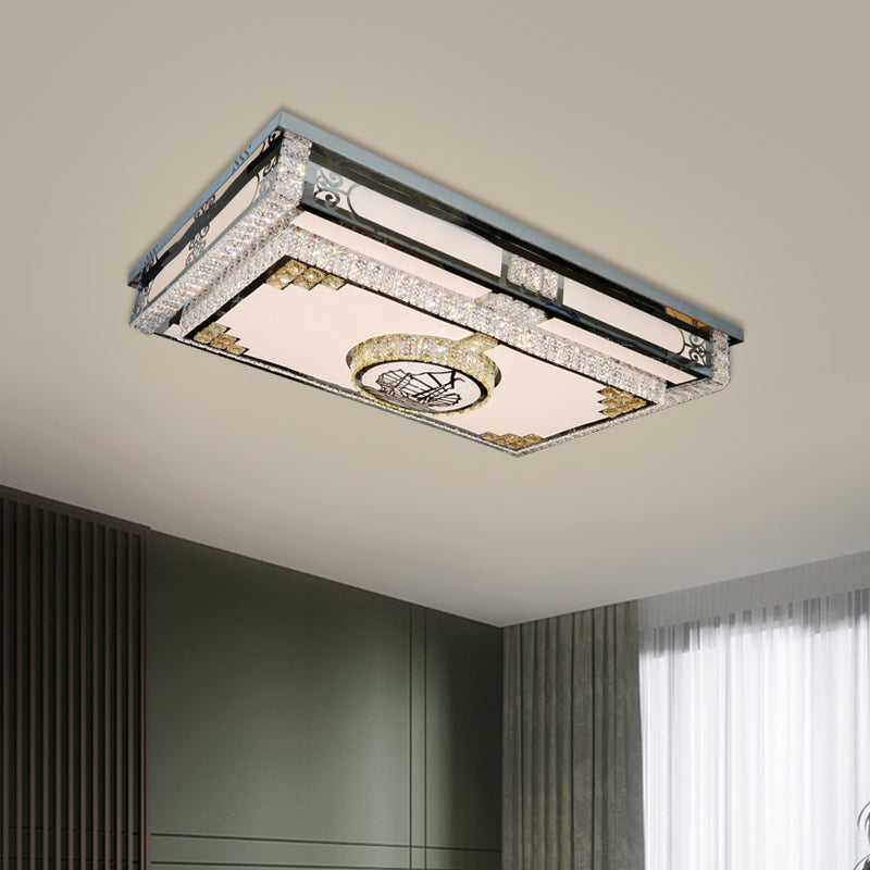 LED Ceiling Fixture: Modern Stainless Steel Flush Mount Lamp with Clear Crystal Blocks