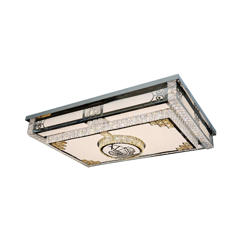 LED Ceiling Fixture: Modern Stainless Steel Flush Mount Lamp with Clear Crystal Blocks