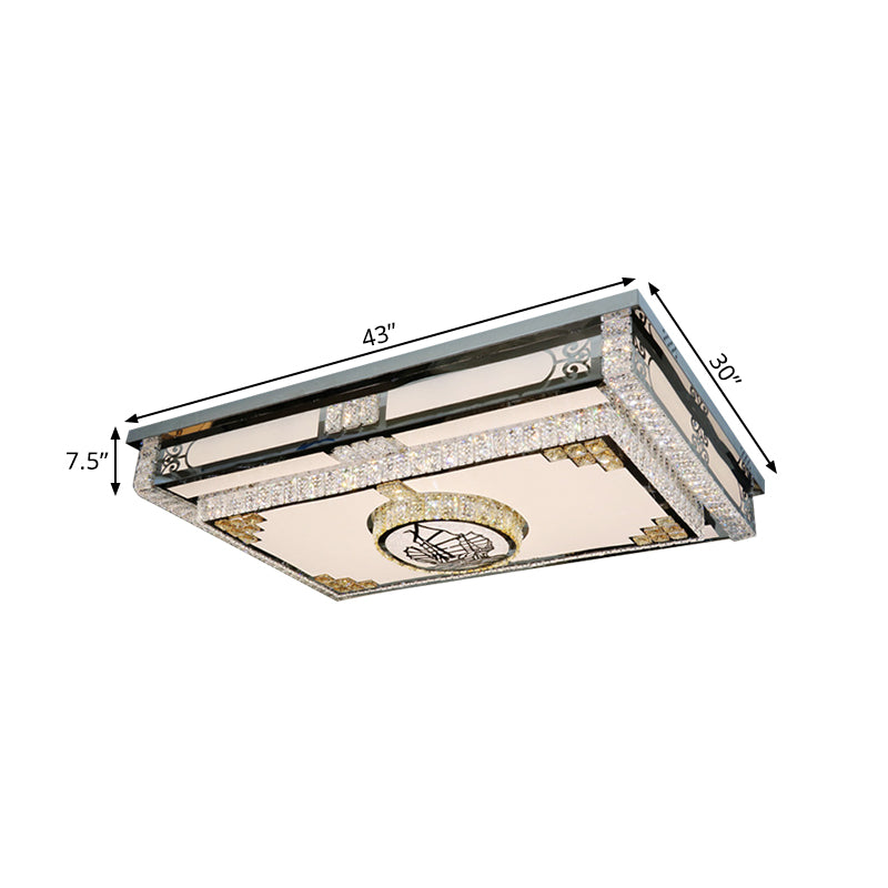 LED Ceiling Fixture: Modern Stainless Steel Flush Mount Lamp with Clear Crystal Blocks