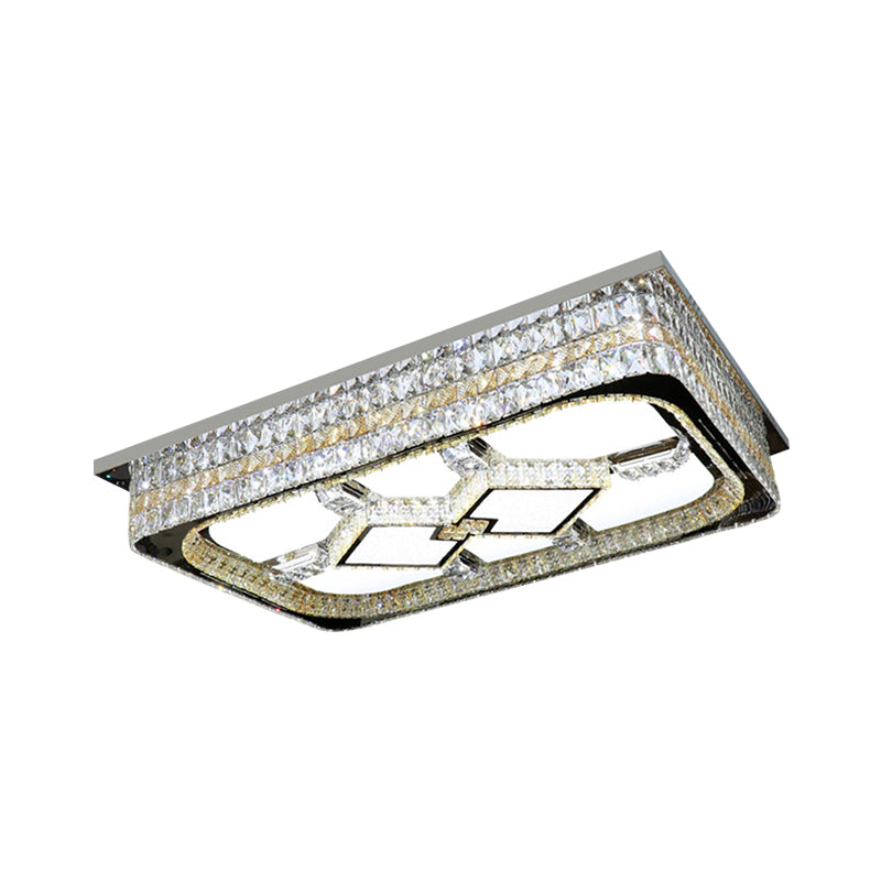 Plafonnier de salon rectangulaire moderne avec blocs de cristal transparents et luminaire encastré en acier inoxydable - LED
