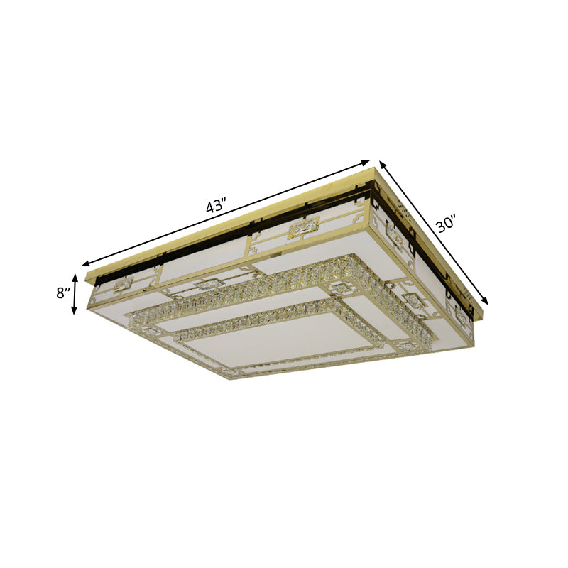 Modern White LED Ceiling Flush Mount Light with Clear Beveled Crystal Blocks