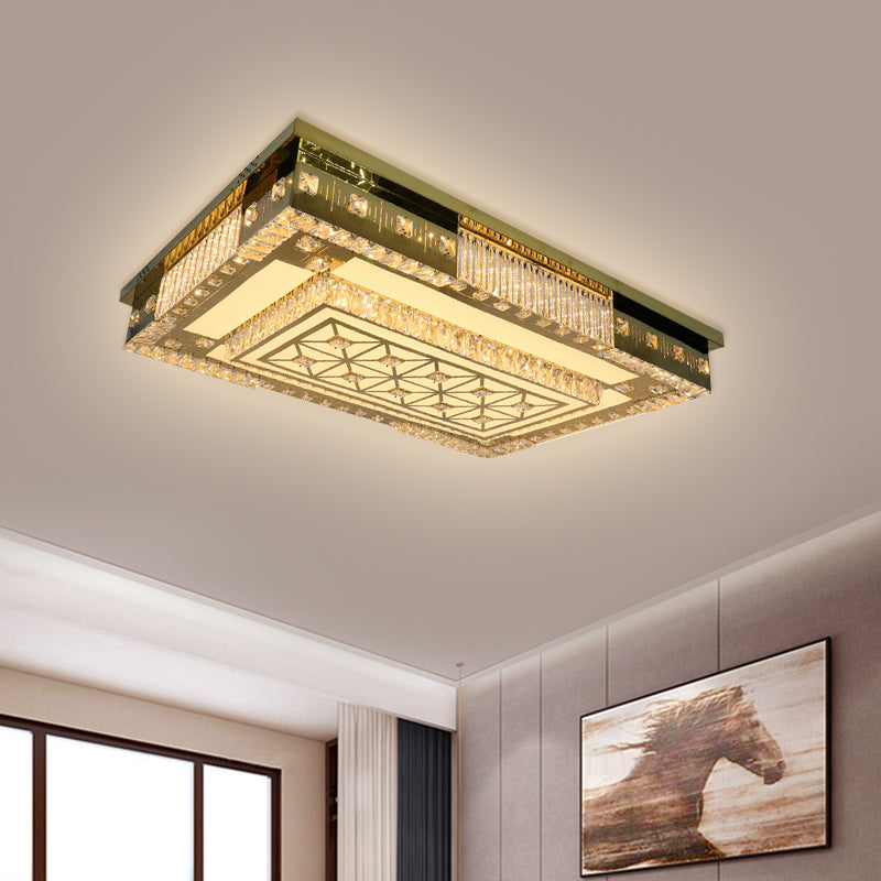 Plafonnier LED contemporain doré avec blocs de cristal transparents