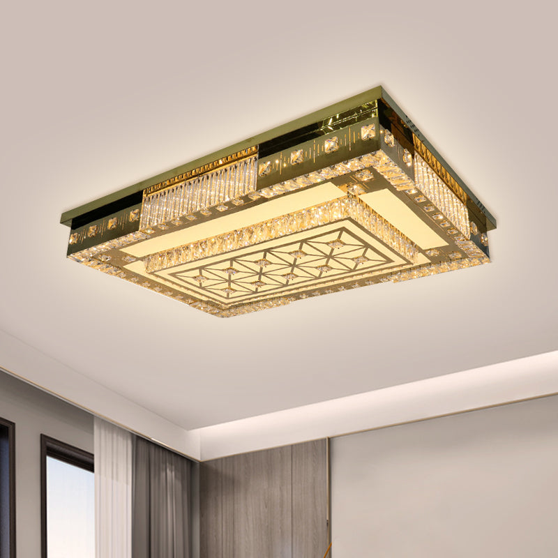 Plafonnier LED contemporain doré avec blocs de cristal transparents