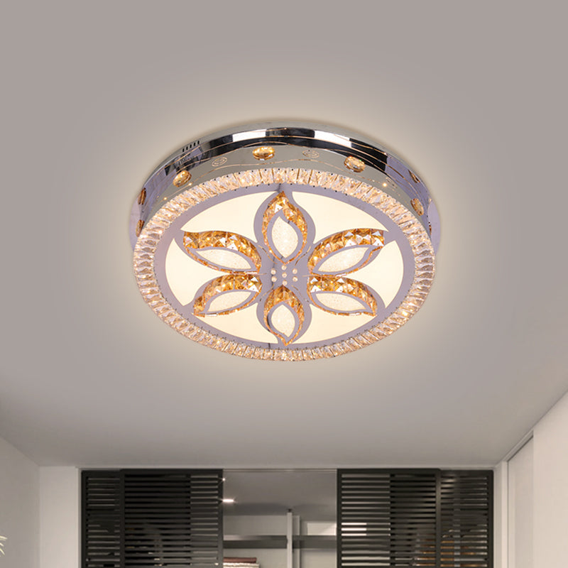 Contemporary LED Ceiling Lamp with Stainless-Steel Finish and Clear Crystal Blocks