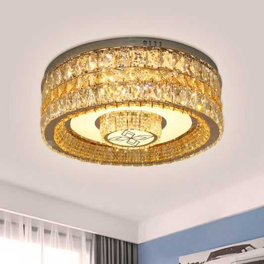 Crystal Drum Flush Mount LED Ceiling Light for Modern Living Room