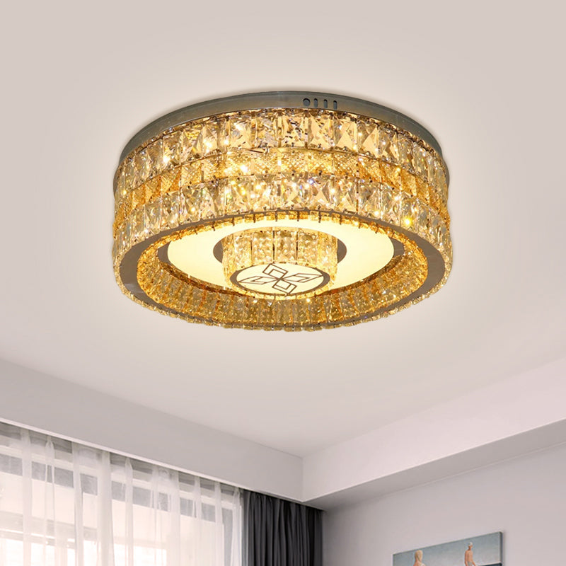 Crystal Drum Flush Mount LED Ceiling Light for Modern Living Room