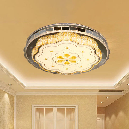 Clear Flower Crystal Flushmount LED Ceiling Lamp in Stainless Steel