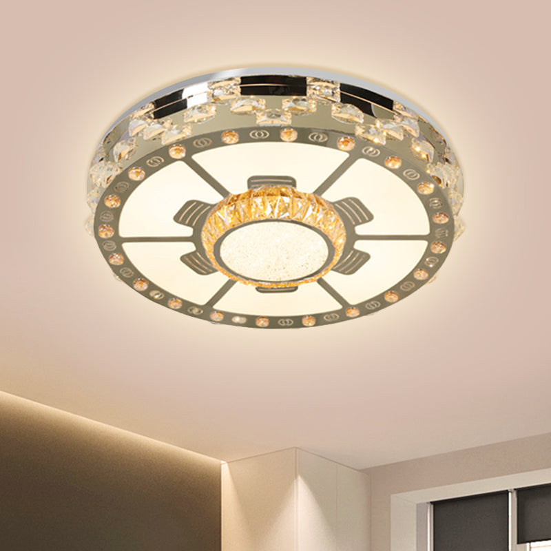 Plafonnier rond à LED en acier inoxydable avec blocs de cristal biseautés transparents