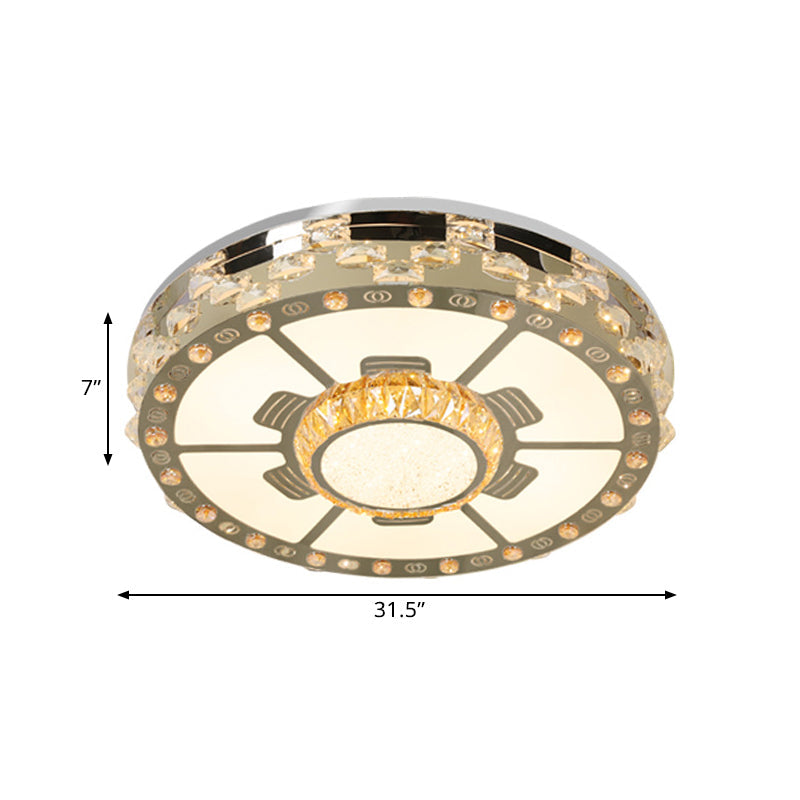 Plafonnier rond à LED en acier inoxydable avec blocs de cristal biseautés transparents