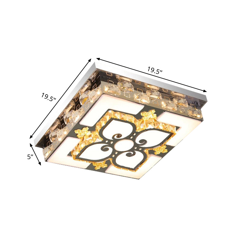 Plafonnier LED contemporain en cristal transparent en nickel pour salon carré