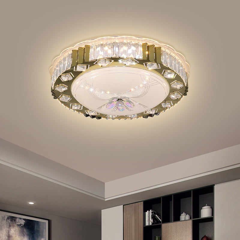 Modern LED Ceiling Light with Stainless-Steel Finish and Crystal Blocks in Warm/Multi Color
