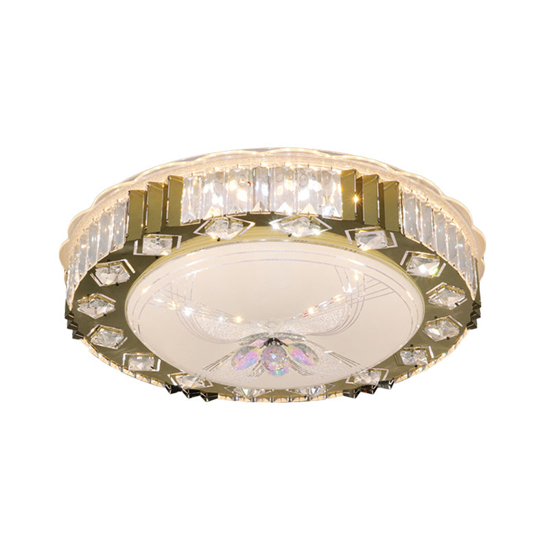 Modern LED Ceiling Light with Stainless-Steel Finish and Crystal Blocks in Warm/Multi Color