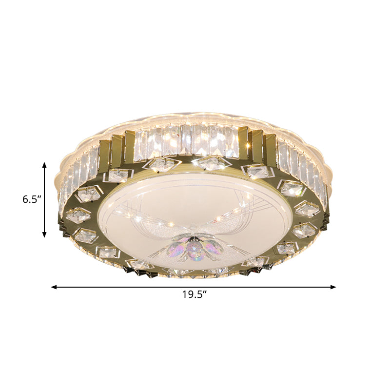 Modern LED Ceiling Light with Stainless-Steel Finish and Crystal Blocks in Warm/Multi Color