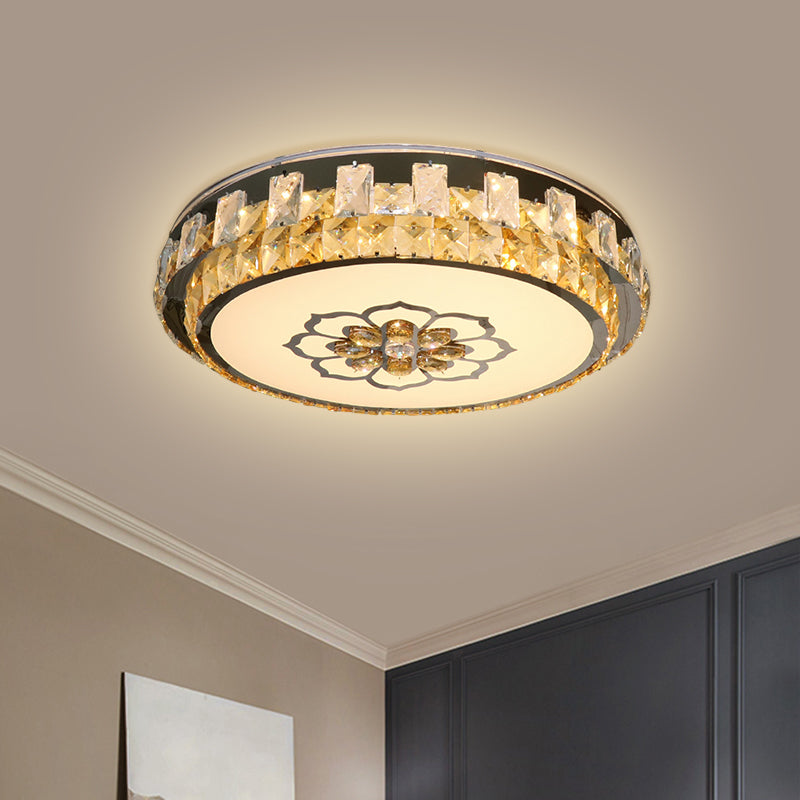Clear Cut Crystal Blocks Flushmount LED Ceiling Lamp - Modern Stainless-Steel Design with Blossom Pattern - Ideal for Sleeping Rooms