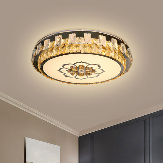 Clear Cut Crystal Blocks Flushmount LED Ceiling Lamp - Modern Stainless-Steel Design with Blossom Pattern - Ideal for Sleeping Rooms