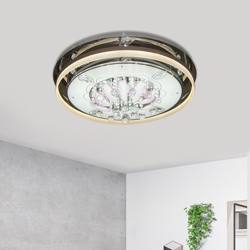 Plafonnier LED moderne à tambour avec drapé en cristal transparent - 23,5"/31,5" de large, luminaire en acier inoxydable