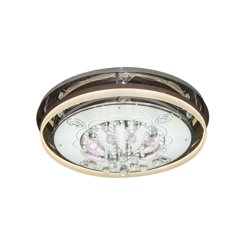 Plafonnier LED moderne à tambour avec drapé en cristal transparent - 23,5"/31,5" de large, luminaire en acier inoxydable