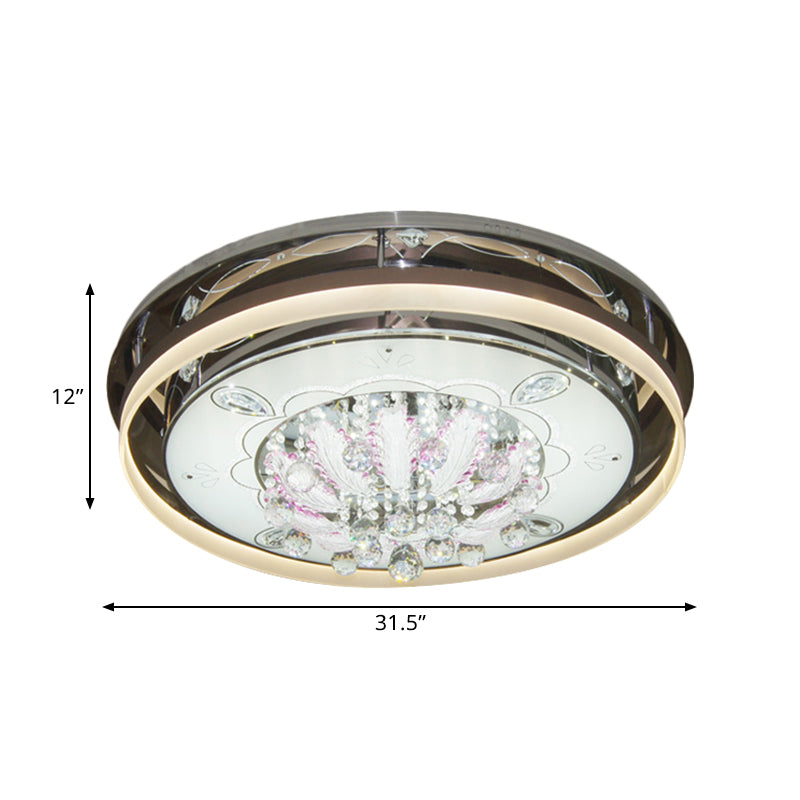 Plafonnier LED moderne à tambour avec drapé en cristal transparent - 23,5"/31,5" de large, luminaire en acier inoxydable