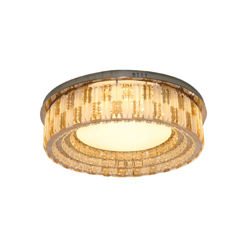 Stainless-Steel LED Flush Mount Ceiling Light with Crystal Blocks - Modern Round Fixture, 23.5"/31.5" Width