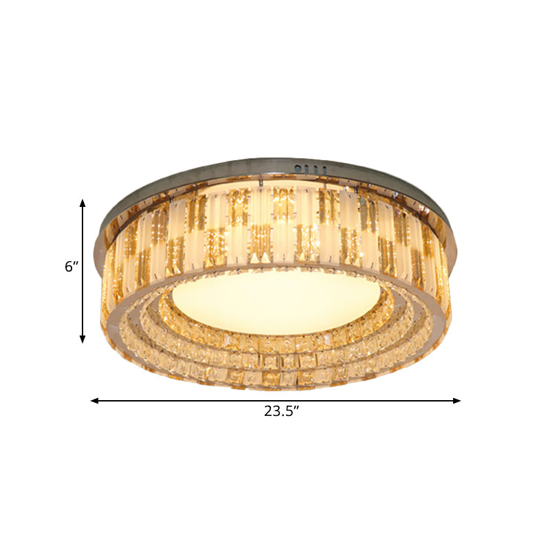 Stainless-Steel LED Flush Mount Ceiling Light with Crystal Blocks - Modern Round Fixture, 23.5"/31.5" Width