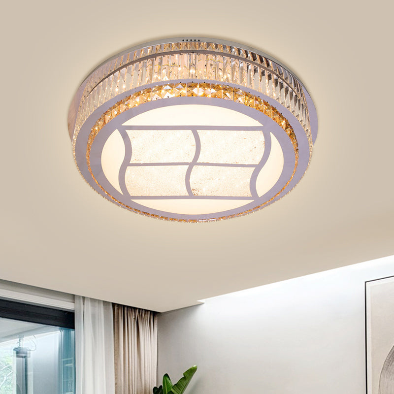 Contemporary Stainless-Steel LED Flush Mount Light Fixture with Crystal Blocks, 19.5"/31.5" Width