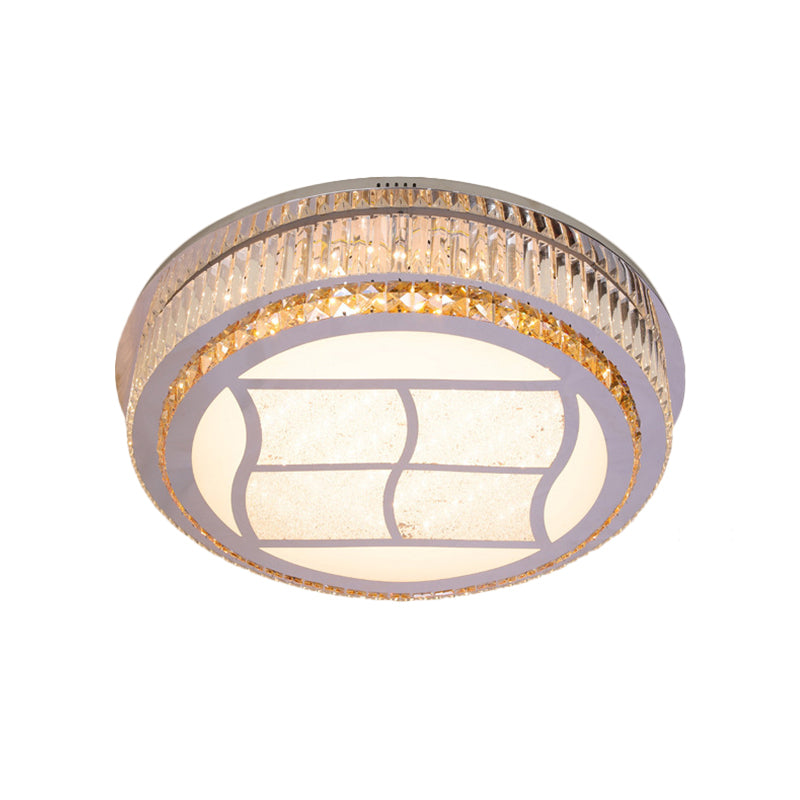 Contemporary Stainless-Steel LED Flush Mount Light Fixture with Crystal Blocks, 19.5"/31.5" Width