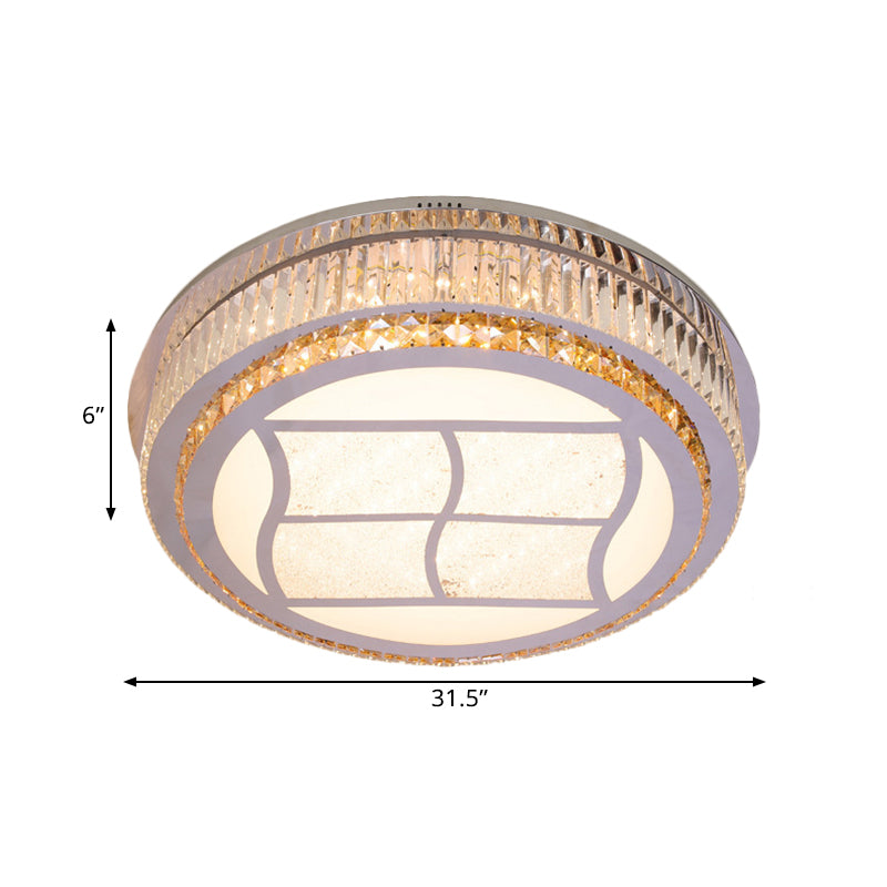 Contemporary Stainless-Steel LED Flush Mount Light Fixture with Crystal Blocks, 19.5"/31.5" Width
