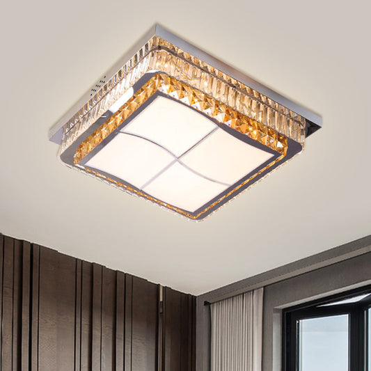 Contemporary Stainless-Steel LED Flush Mount Light Fixture with Crystal Blocks, 19.5"/31.5" Width