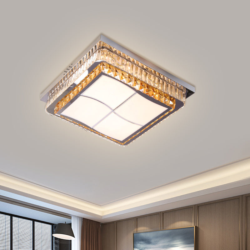 Contemporary Stainless-Steel LED Flush Mount Light Fixture with Crystal Blocks, 19.5"/31.5" Width